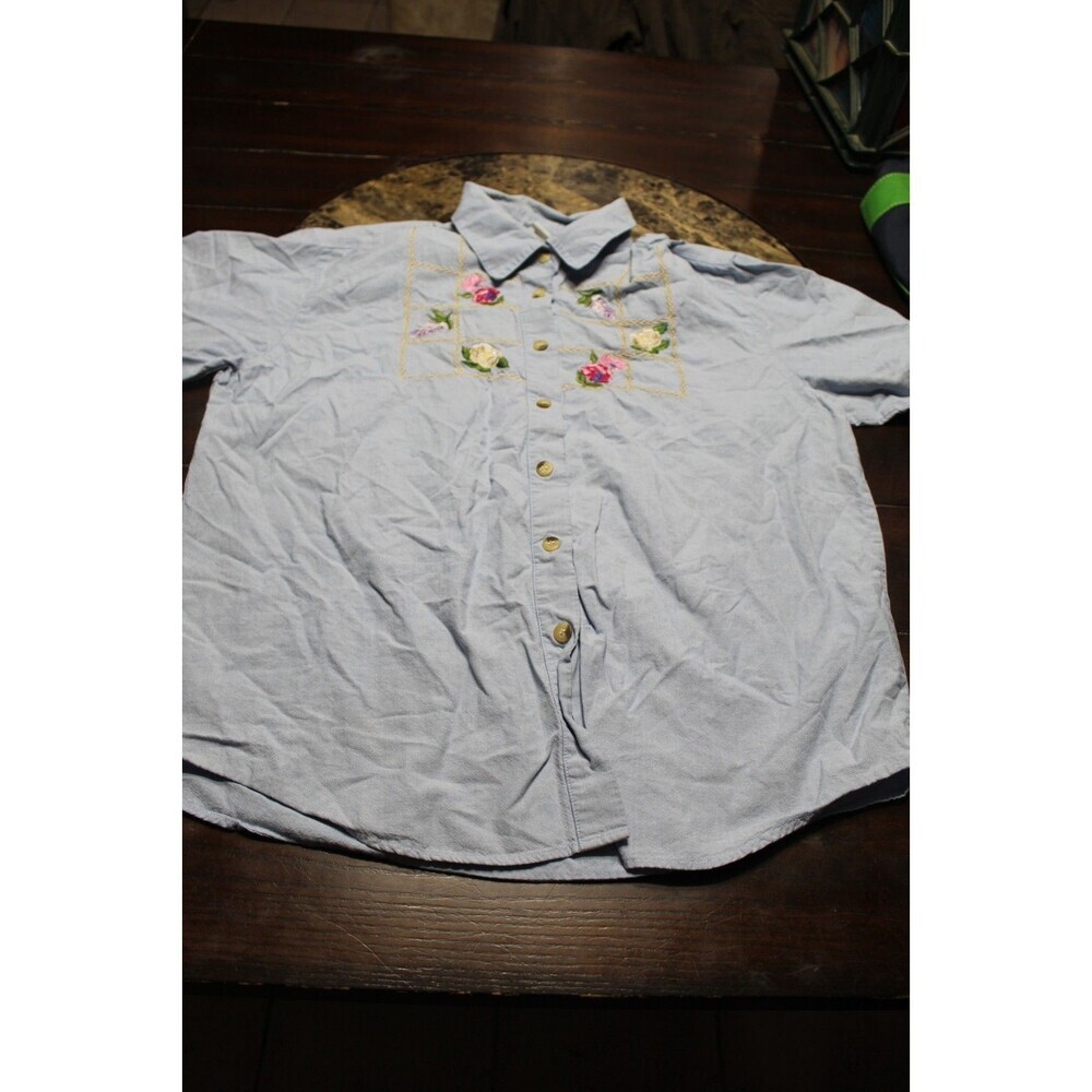 Koret City Blues Vintage Blue Embroidered Blouse Shirt Women's Large